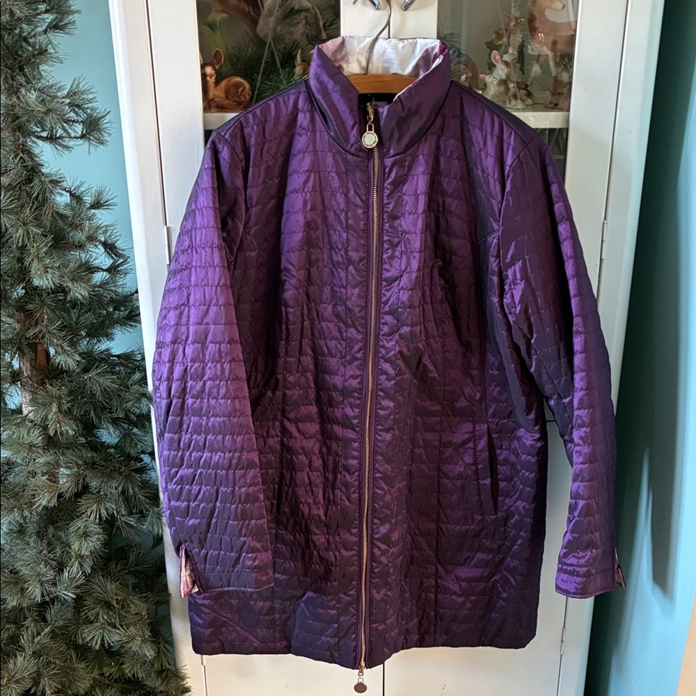 Dennis by Dennis Basso sz L Shimmery Purple Quilted Women's Jacket euc